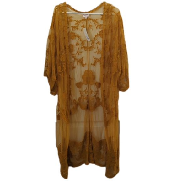 Dizzy Tops - Dizzy gal mustard kimono mesh lace cover up